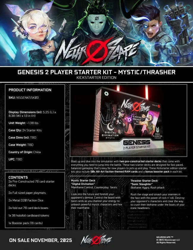 Neuroscape TCG: Genesis - 2-Player Starter Kit: Thrasher/Mysticv Pre-Order.