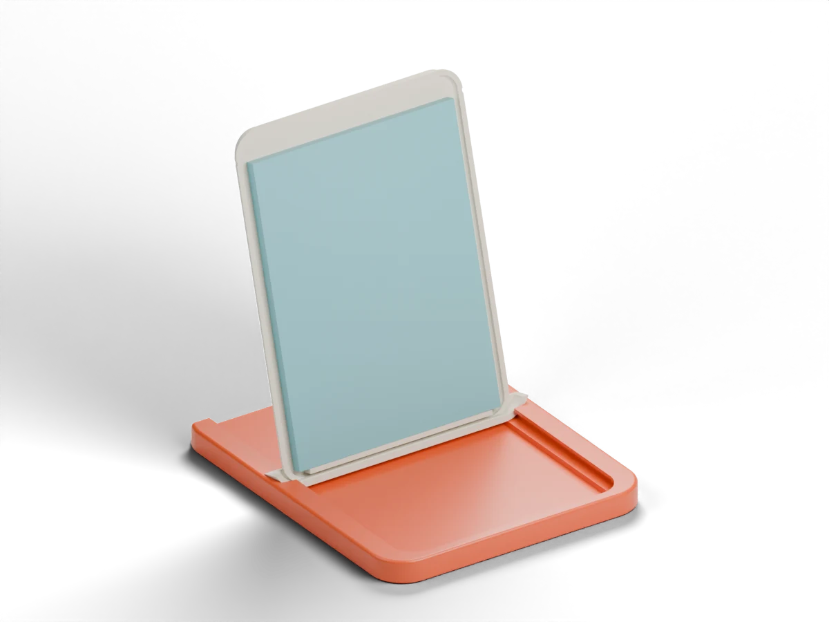 The same Card Mailer set up as a display stand, with the lid upright in the base