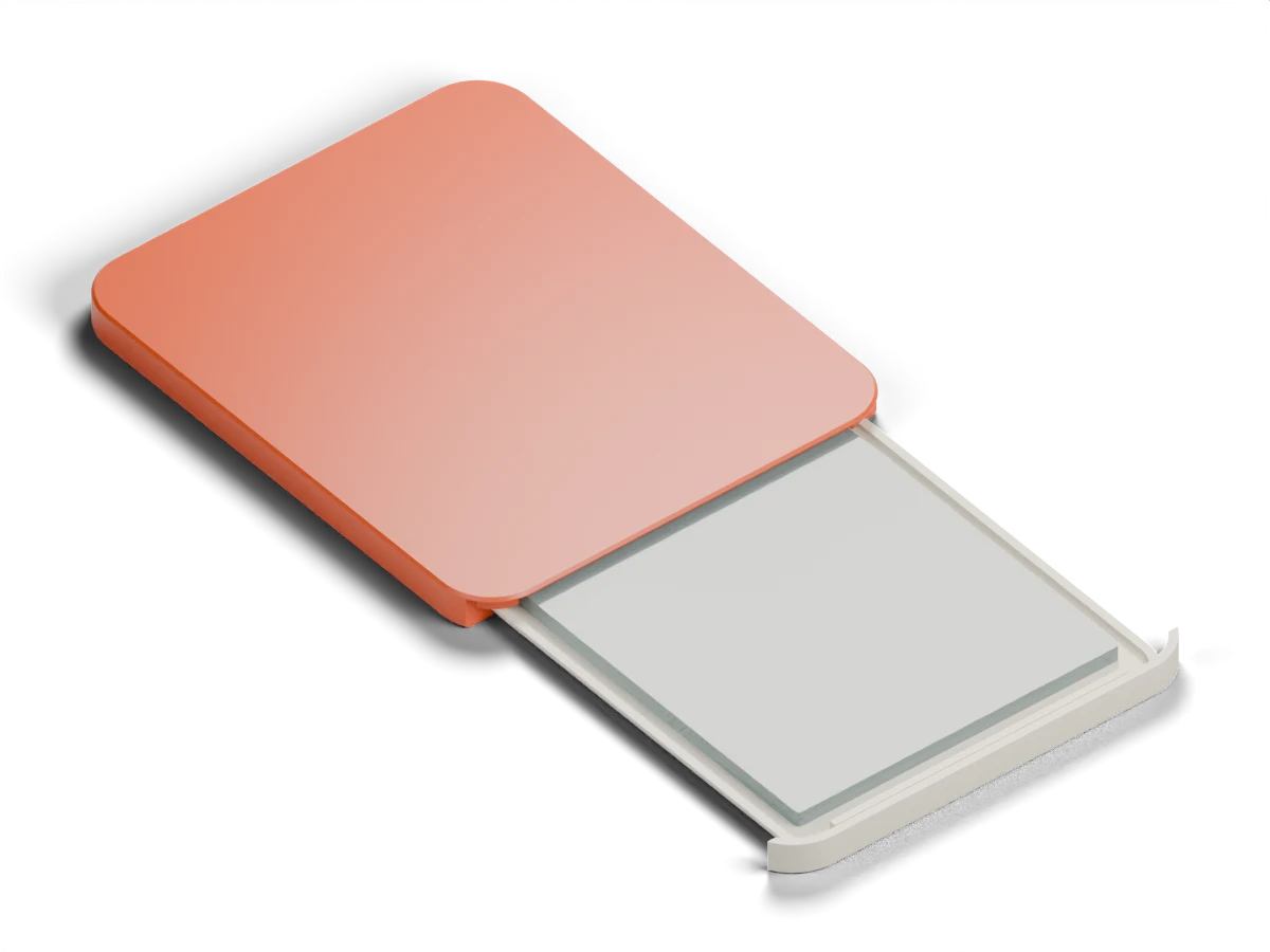 Card Mailer body sliding over a loaded toploader resting on the lid